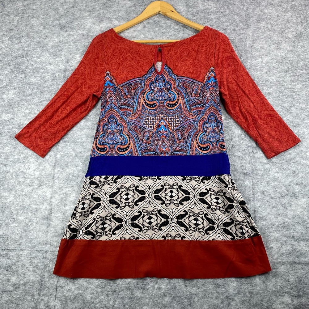 Akemi + Kin Womens Multicolored Long Sleeve Crew Neck Tunic Blouse‎ SZ S